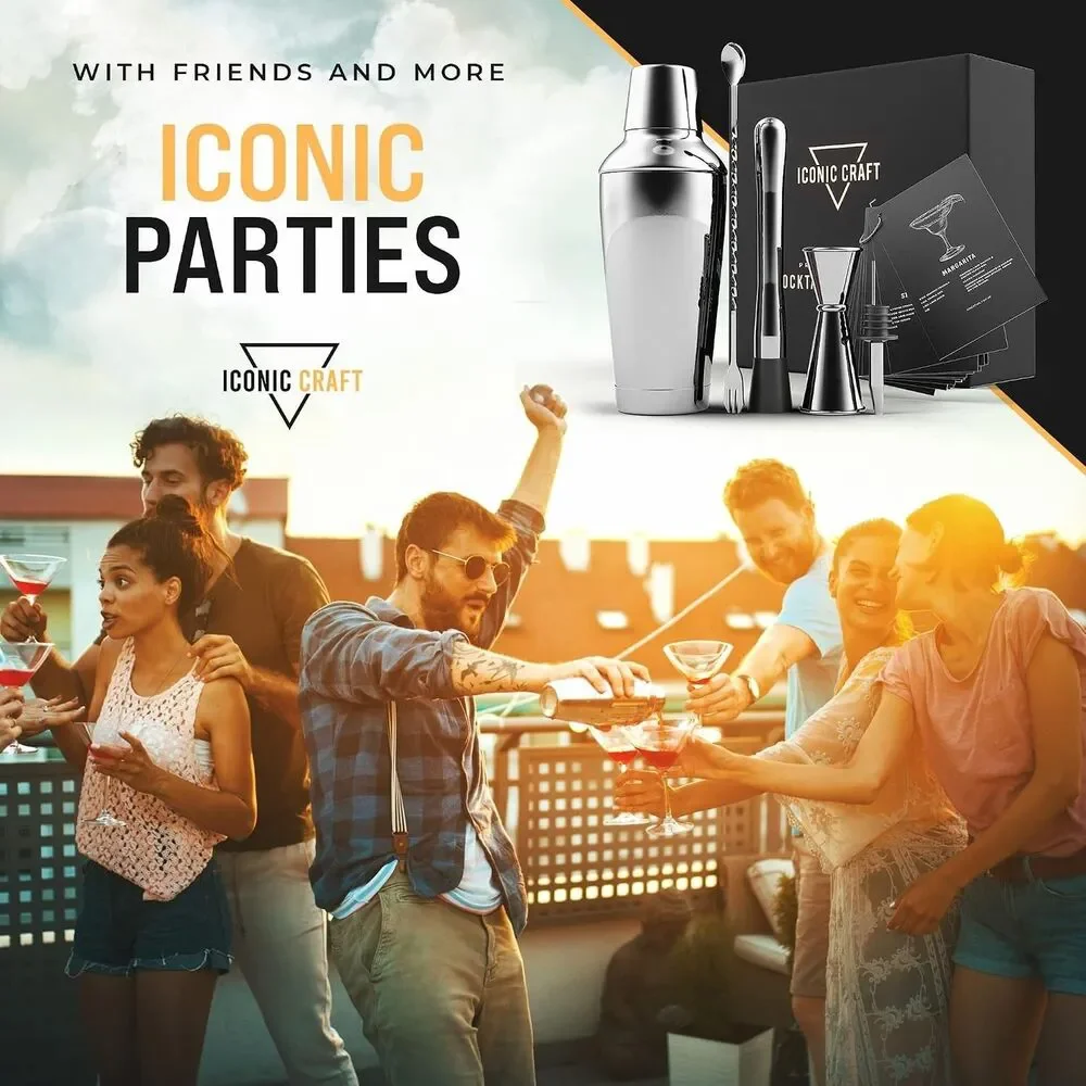 Premium Cocktail Shaker Set with Premium Gift Box - 5 Piece Cocktail Shaker Set